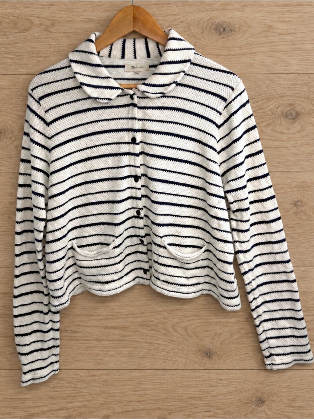 Madewell Navy & White Striped Button-Front Cardigan